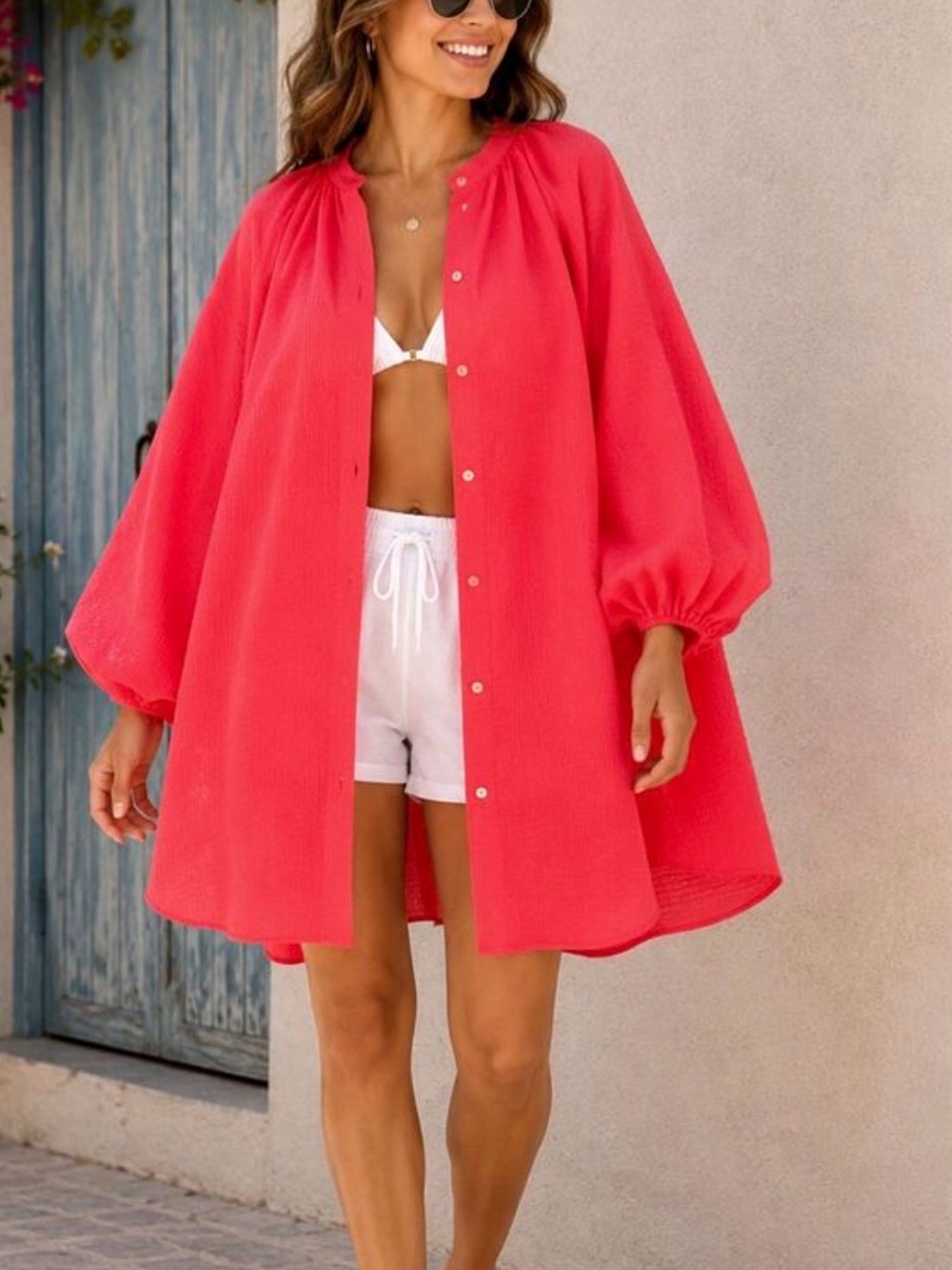 Lilly Pulitzer Bright Coral Button-Front Swim Coverup